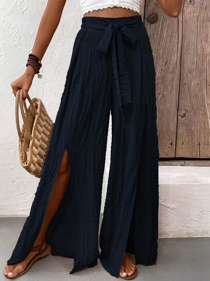 Tied Slit Wide Leg Pants - Elegant 21