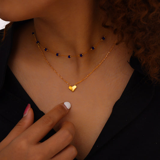 Titanium Steel Section Crystal Double-Layered Necklace - Elegant 21