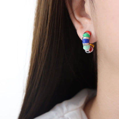 Titanium Steel Enamel Hoop Earrings - Elegant 21