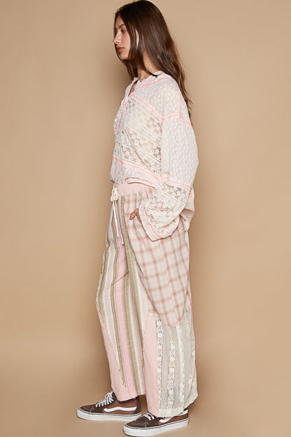 POL Drawstring Plaid Print Lace Straight Pants - Elegant 21