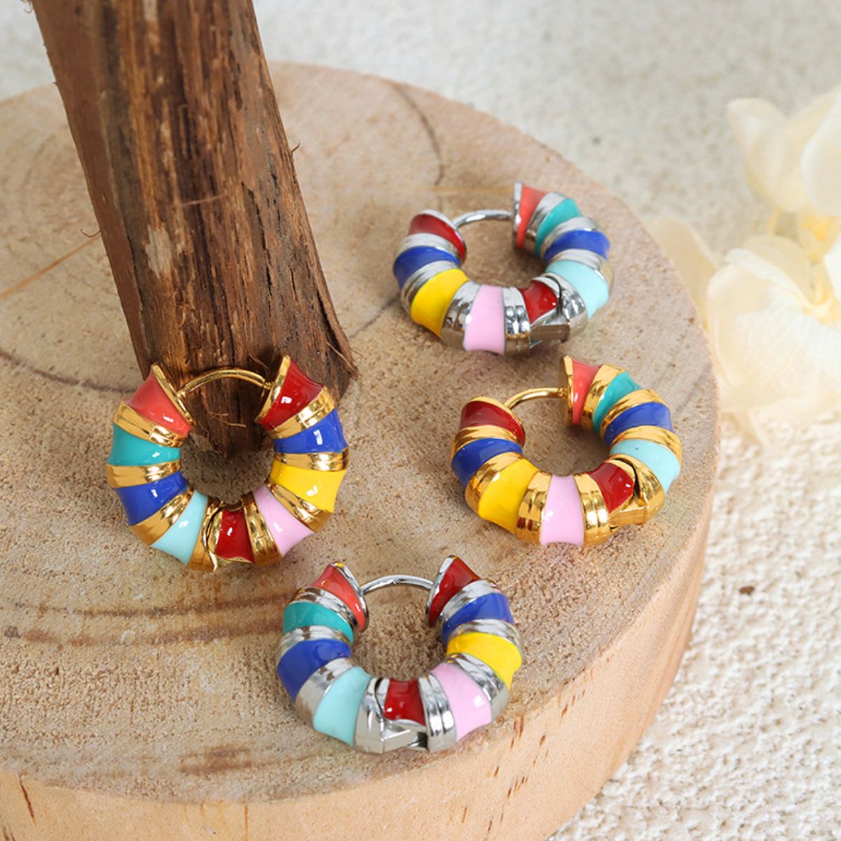 Titanium Steel Enamel Hoop Earrings - Elegant 21