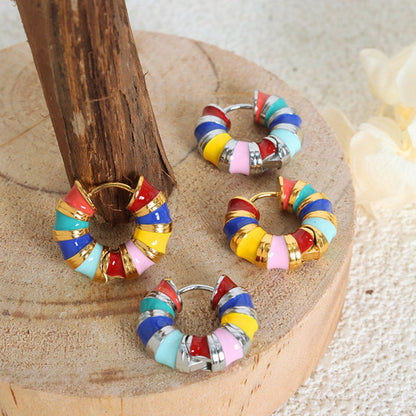 Titanium Steel Enamel Hoop Earrings - Elegant 21
