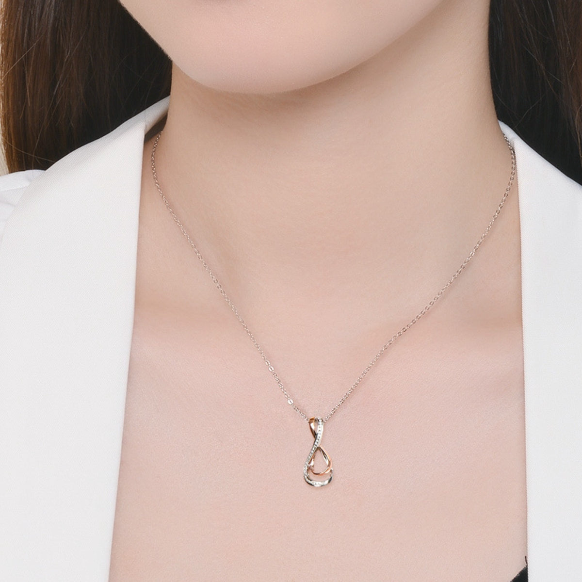 925 Sterling Silver Inlaid Moissanite Infinity Pendant Necklace - Elegant 21