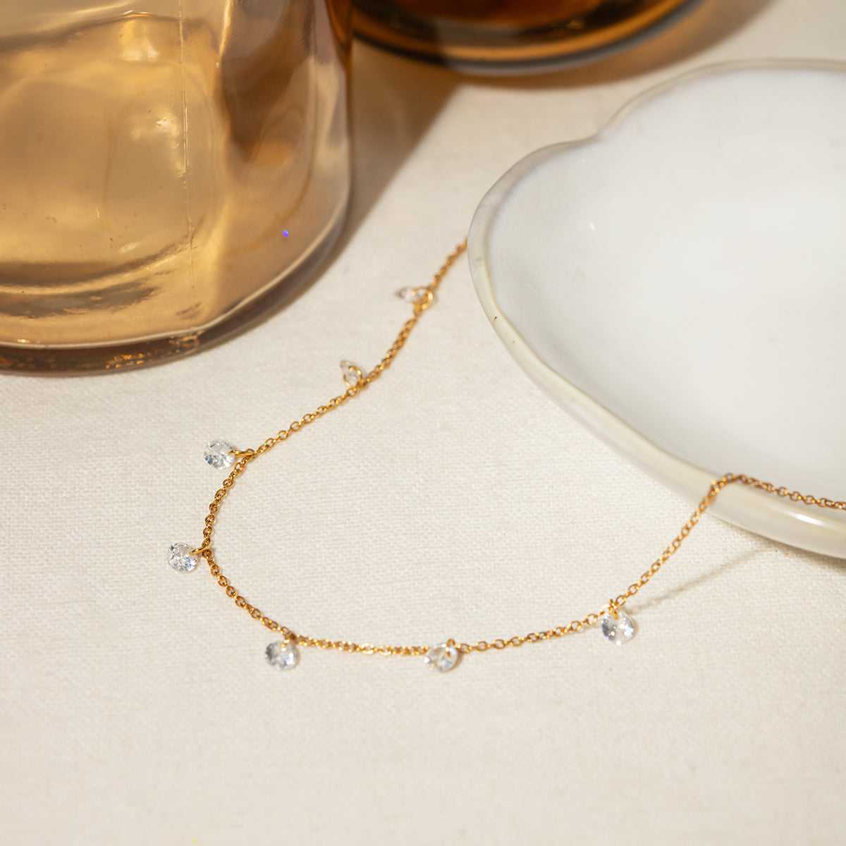 Stainless Steel Rhinestone Pendant Necklace - Elegant 21