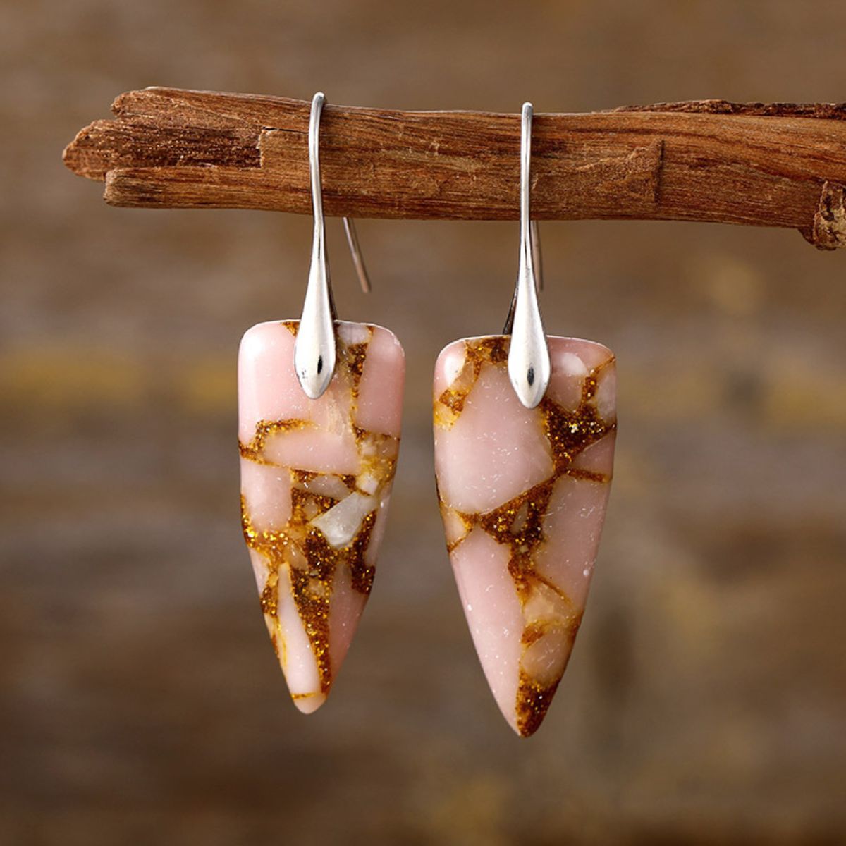 Natural Stone Geometric Shape Earrings - Elegant 21
