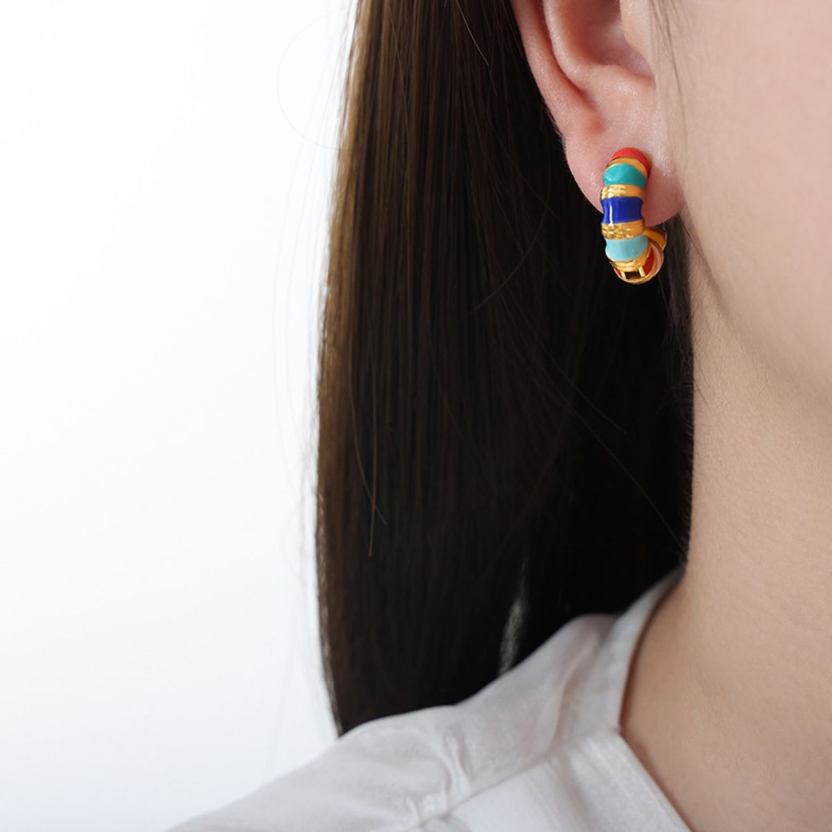Titanium Steel Enamel Hoop Earrings - Elegant 21
