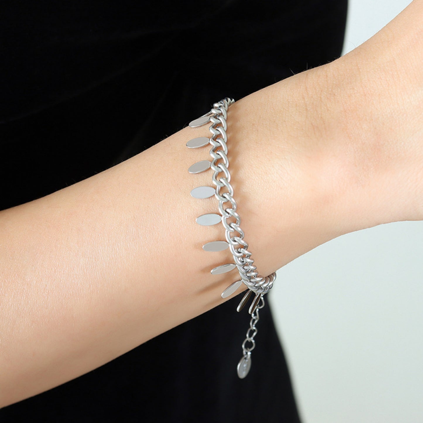 Titanium Steel Leaf Charm Bracelet - Elegant 21
