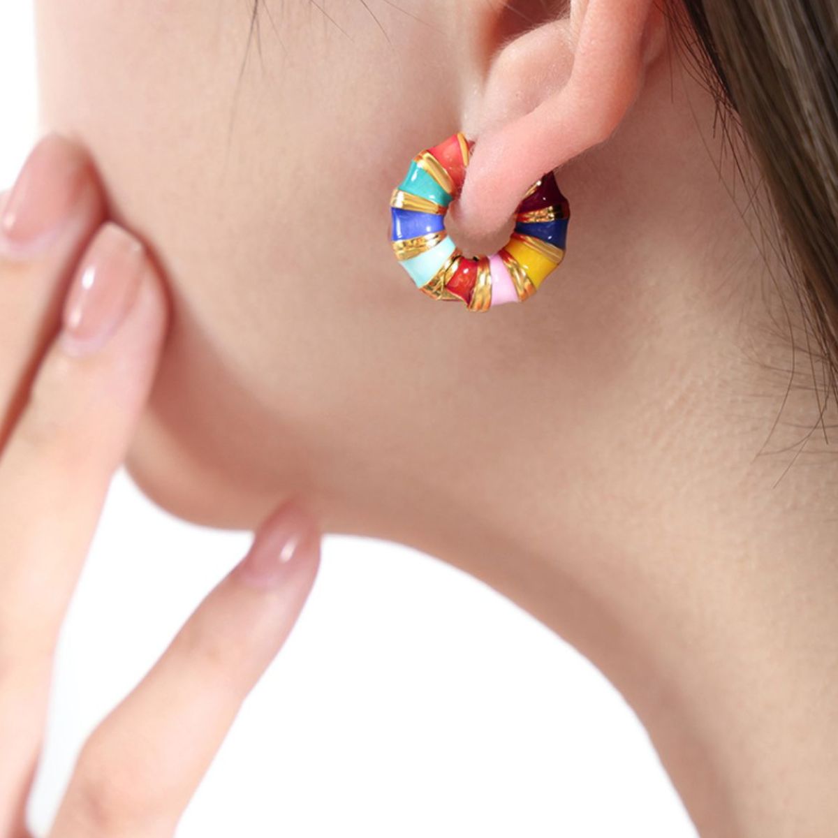 Titanium Steel Enamel Hoop Earrings - Elegant 21