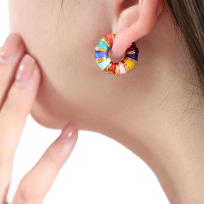 Titanium Steel Enamel Hoop Earrings - Elegant 21
