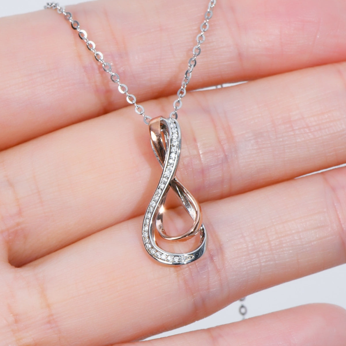 925 Sterling Silver Inlaid Moissanite Infinity Pendant Necklace - Elegant 21