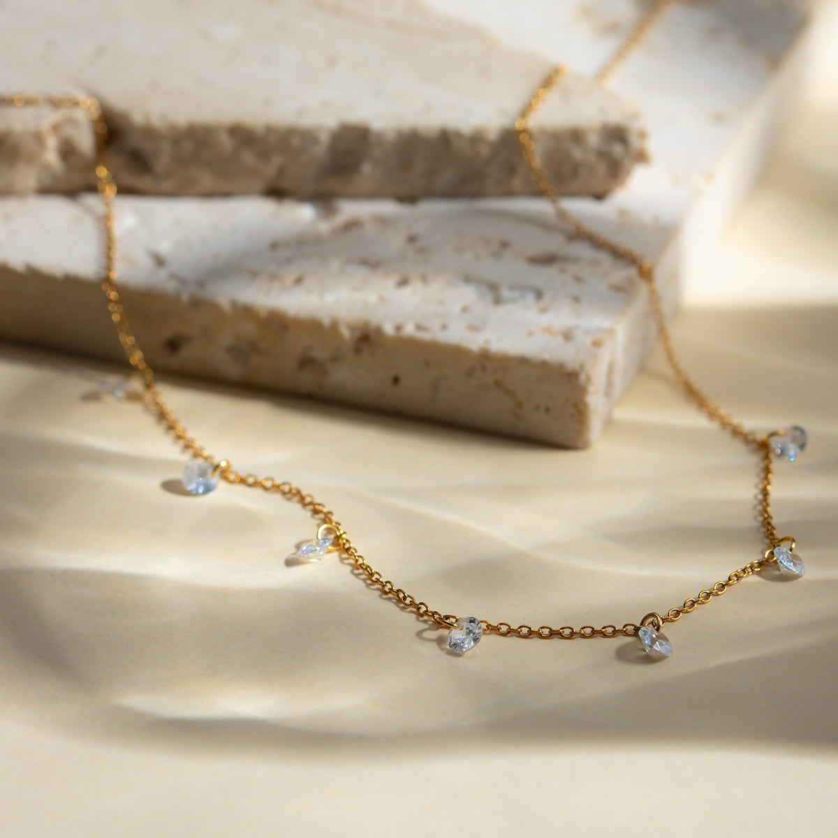 Stainless Steel Rhinestone Pendant Necklace - Elegant 21