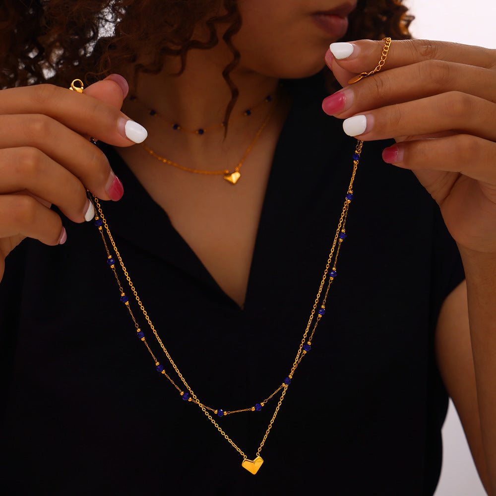Titanium Steel Section Crystal Double-Layered Necklace - Elegant 21