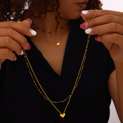 Titanium Steel Section Crystal Double-Layered Necklace - Elegant 21