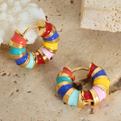 Titanium Steel Enamel Hoop Earrings - Elegant 21