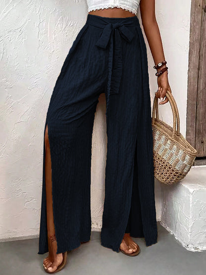 Tied Slit Wide Leg Pants - Elegant 21