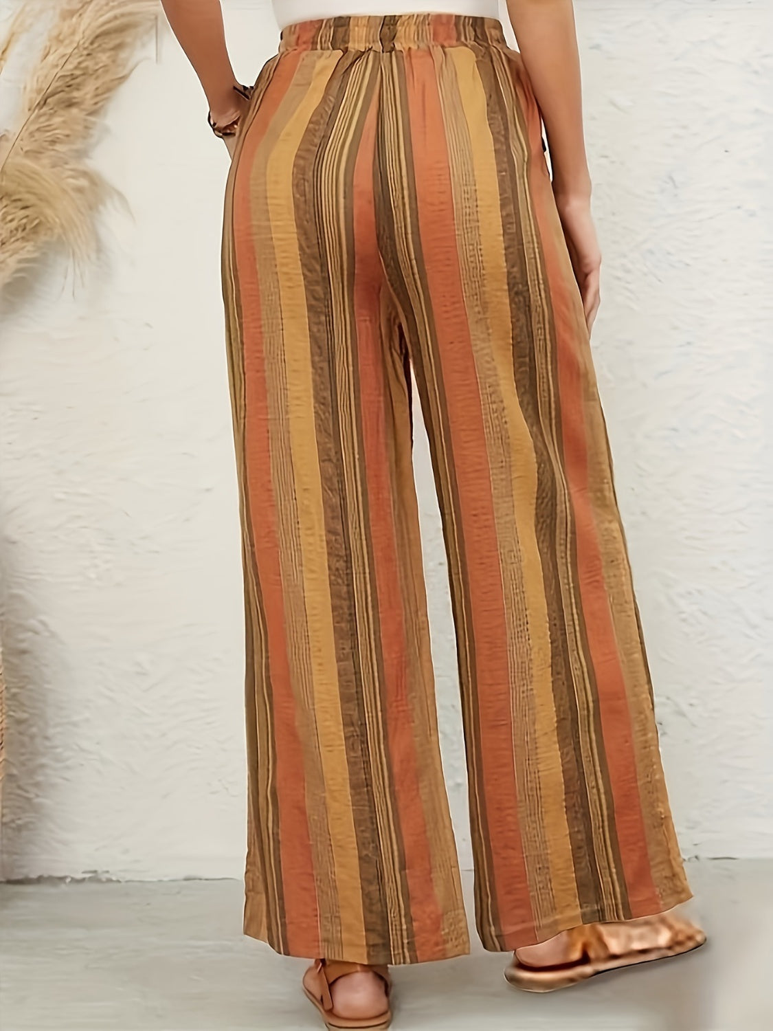 Full Size Drawstring Striped Wide Leg Pants - Elegant 21