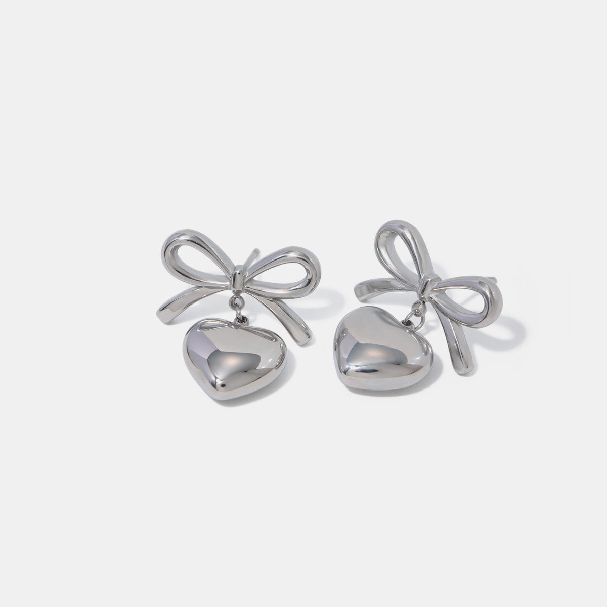 Stainless Steel Bow & Heart Drop Earrings - Elegant 21