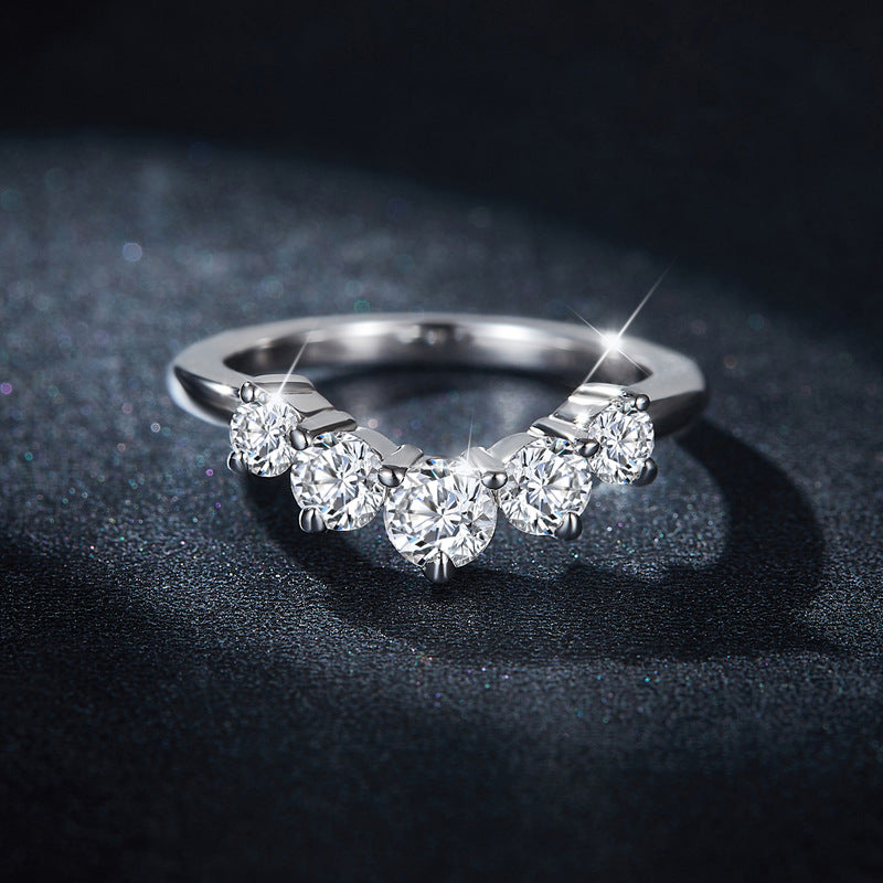 Inlaid Moissanite 925 Sterling Silver Ring - Elegant 21