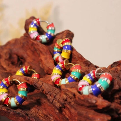 Titanium Steel Enamel Hoop Earrings - Elegant 21